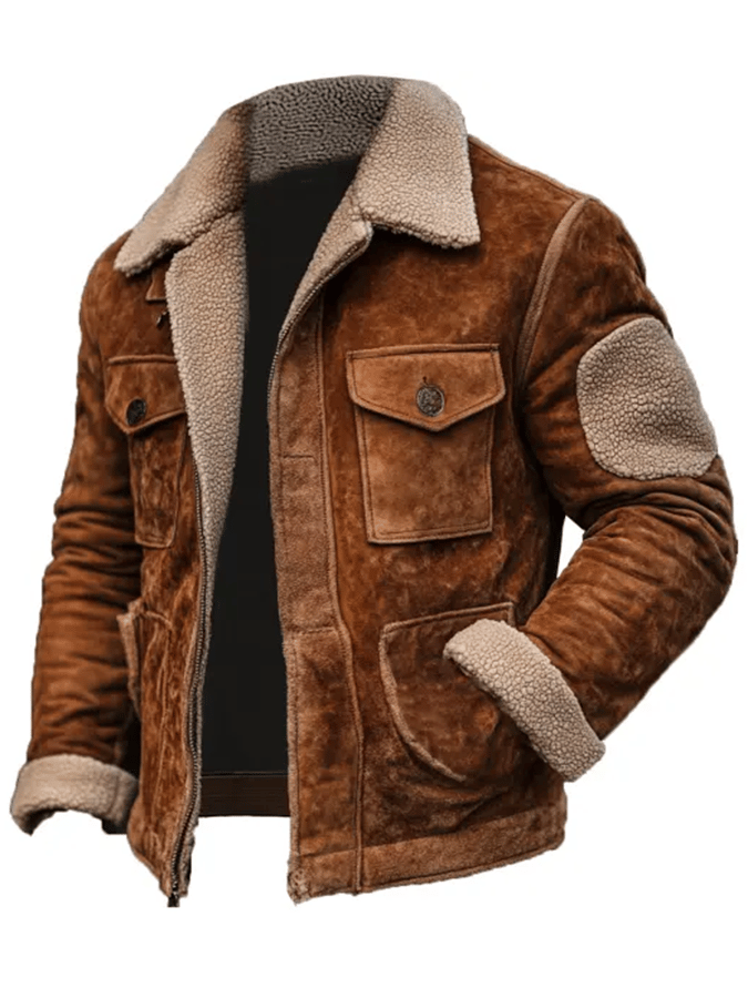 Rustikale lederjacke mit sherpa-futter für herren