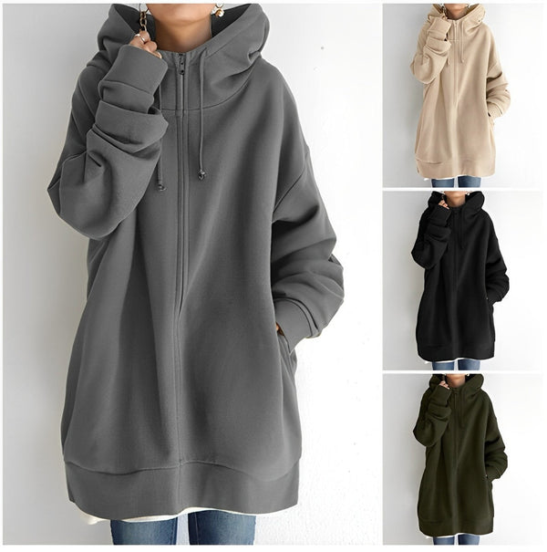Kerenza – gemütlicher fleecepullover mit kapuze und reibverschluss