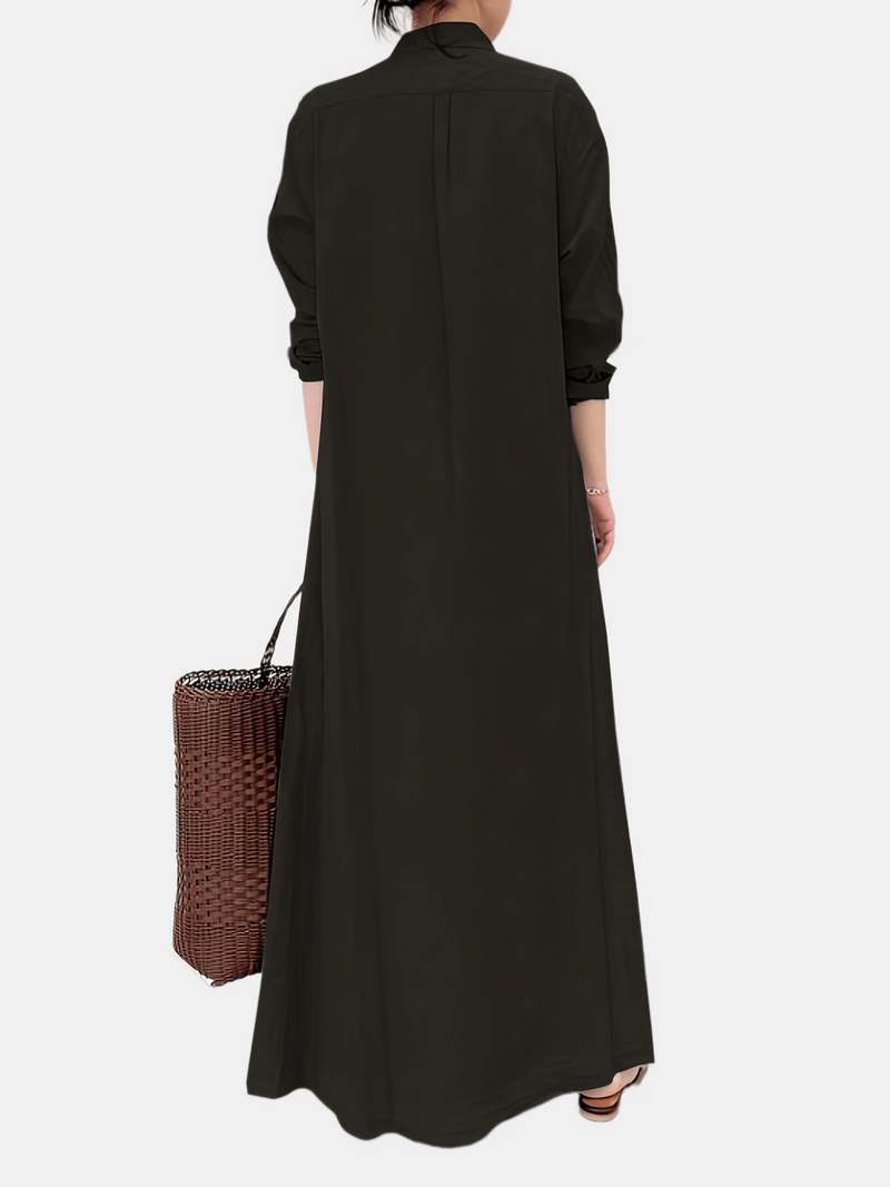 Zoe - olivgrünes hemdblusenkleid maxi