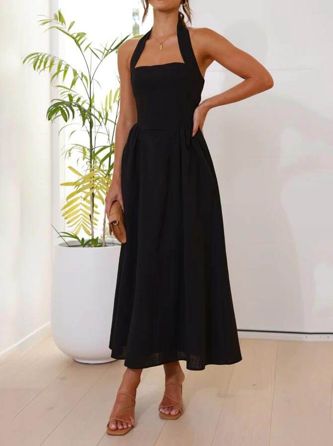 Schwarzes maxikleid halter - Clara