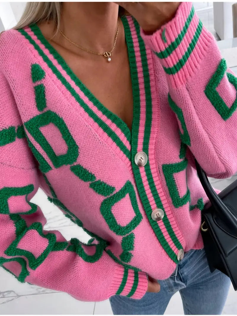 Zoe - kontrastierende strickjacke mit v-ausschnitt für den frühling