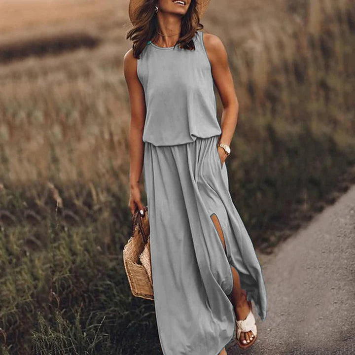 Grau Maxi Kleid ohne Ärmel für Damen