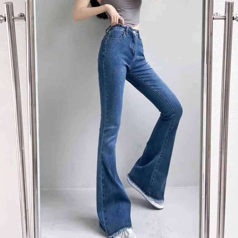 Modische damenhose mit hoher taille ausgestellte passform