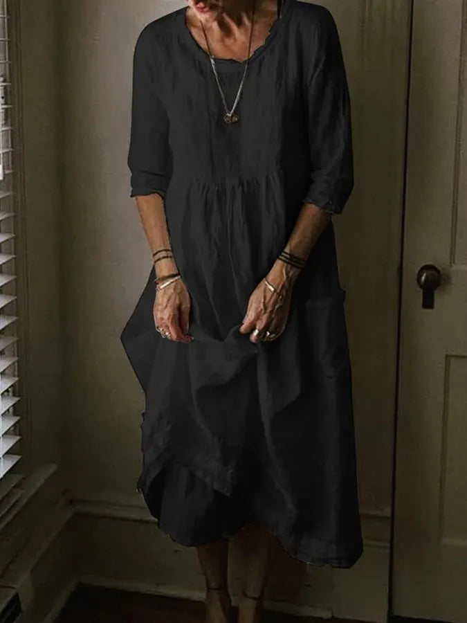Grau Maxi Sommerkleid mit kurzen Ärmeln und langer Schnittführung