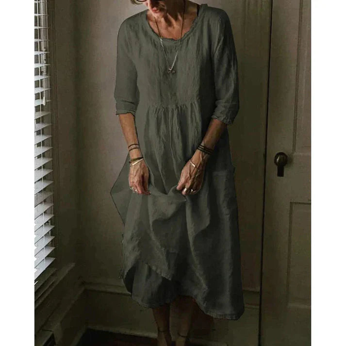 Grün Maxi Sommerkleid mit kurzen Ärmeln und langer Schnittführung