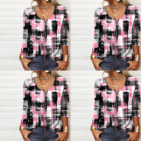 Eva janssen – rosa bluse mit modernem aufdruck