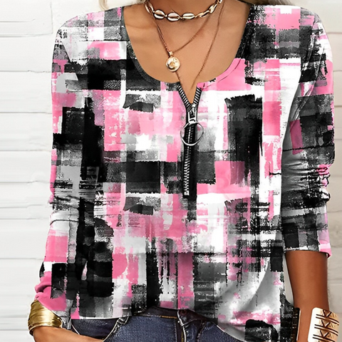 Eva janssen – rosa bluse mit modernem aufdruck