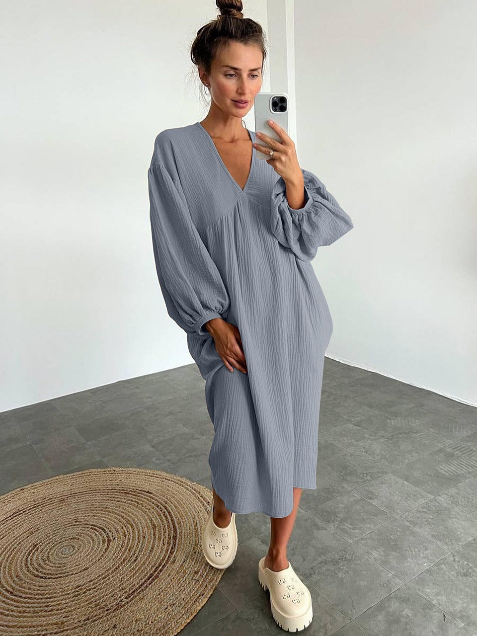 Bella - blaues leinen-sommerkleid