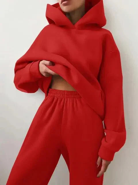 Indigo farbenes set aus kapuzenpullover und jogginghose für damen
