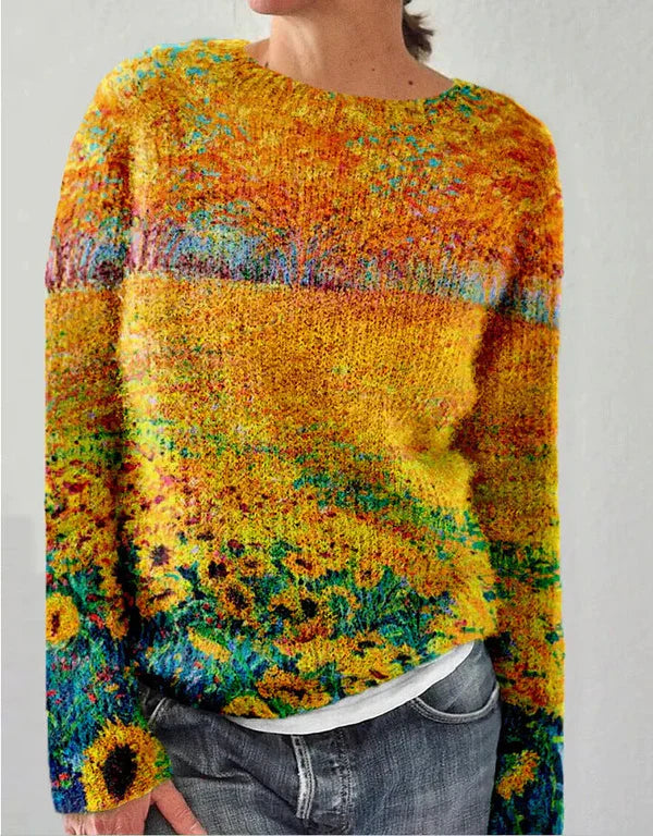 Sofia – gestrickter damenpullover mit 3d-blumendruck