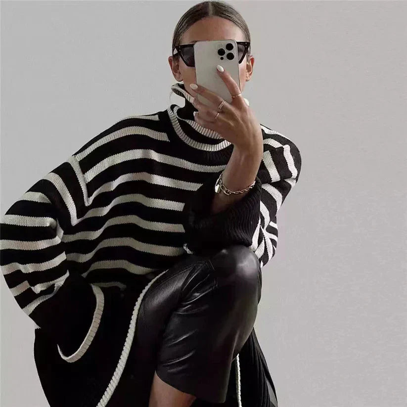 Natalie - gestreifter rollkragenpullover