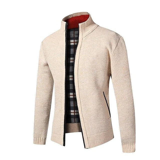 Beige Strickpullover mit Zipper für Herren