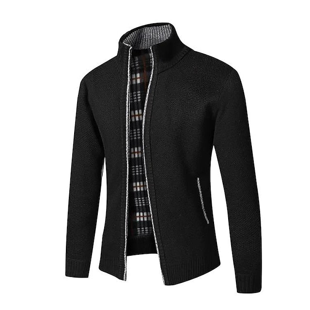 Schwarz Strickpullover mit Zipper für Herren