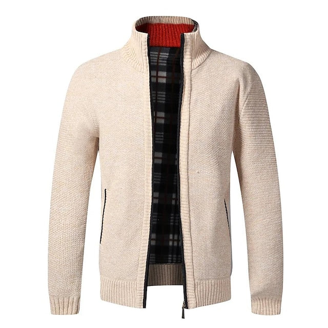 Beige Strickpullover mit Zipper für Herren