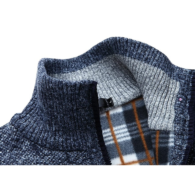 Kragen Blau Strickpullover mit Zipper für Herren