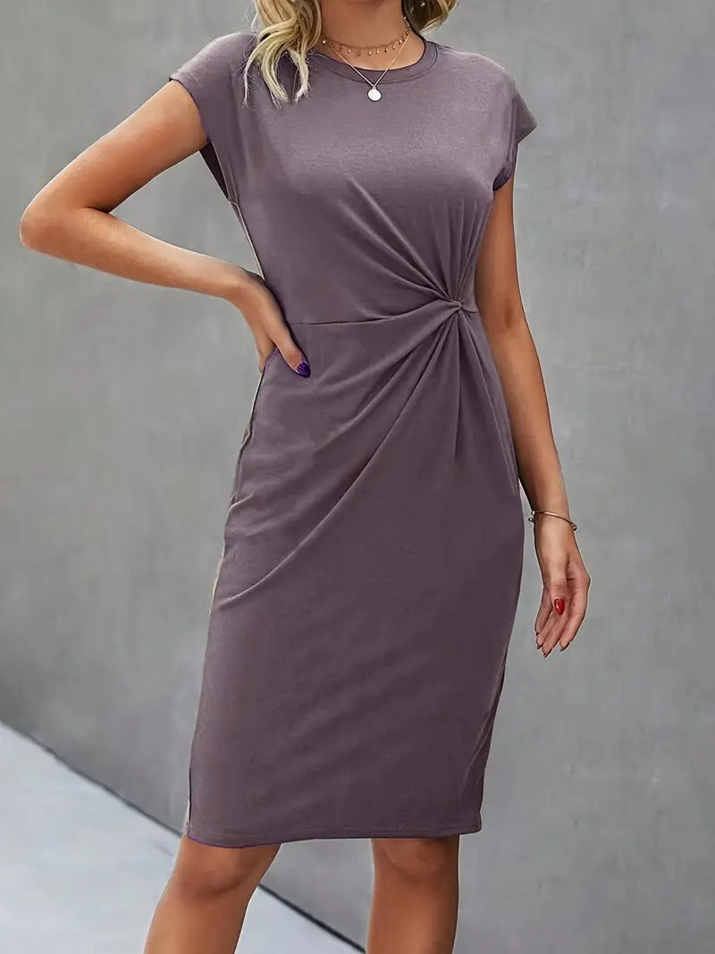 Grau Midi Kleid für Damen mit kurzen Ärmeln