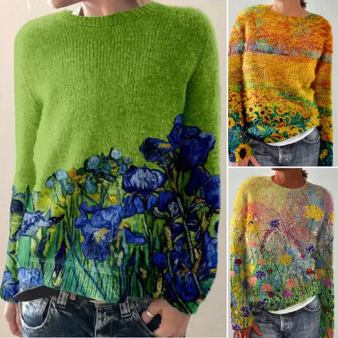Sofia – gestrickter damenpullover mit 3d-blumendruck