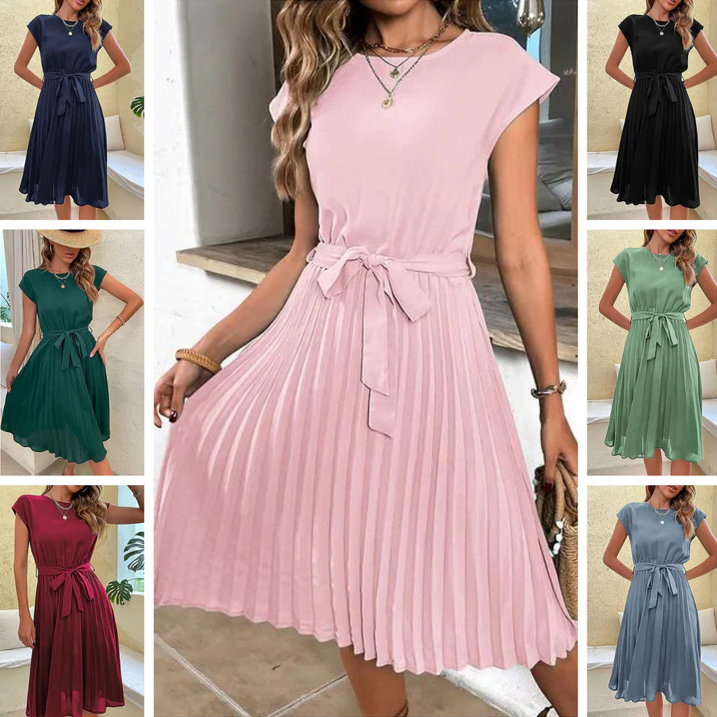 Elegantes sommerkleid mit taillenbund und fließender a-linie