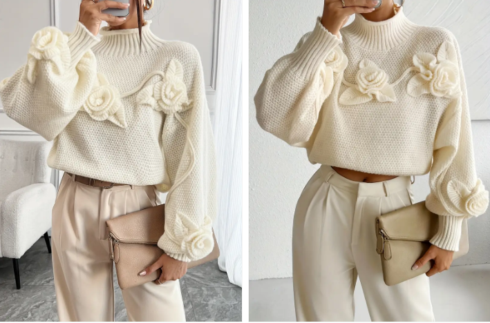 Rollkragenpullover von amihan mit blumendruck
