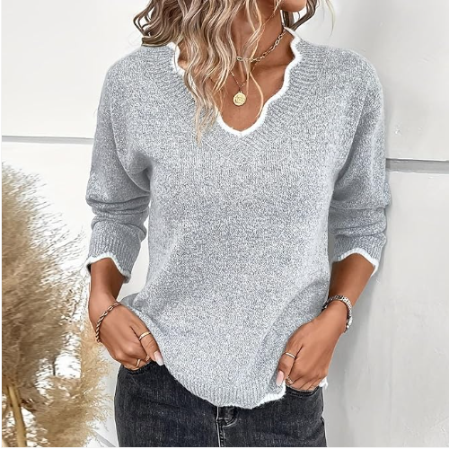 Jeza – stylischer strickpullover mit v-ausschnitt