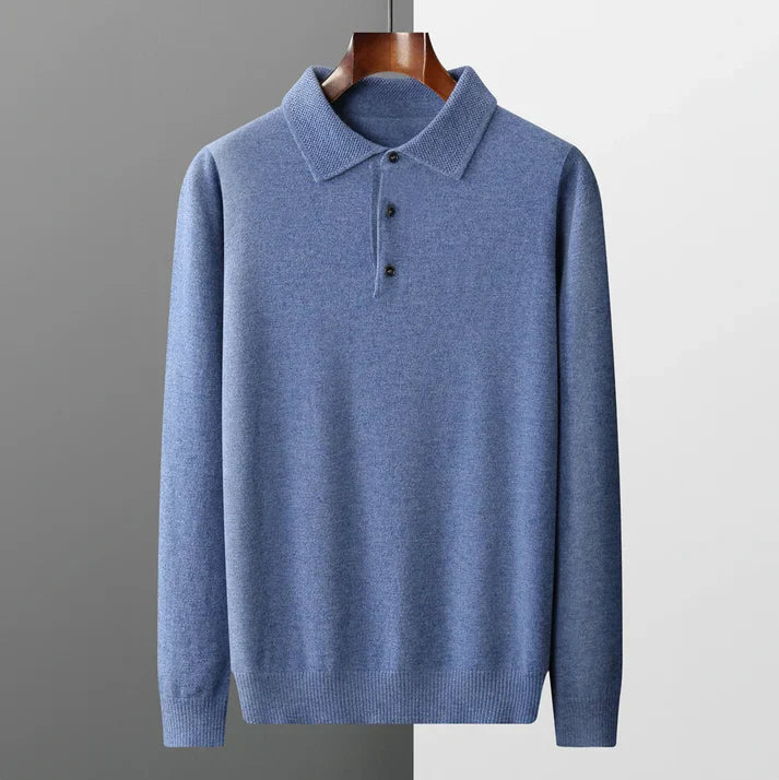 Mikkel – polo sweater aus merinowolle mit rippbündchen