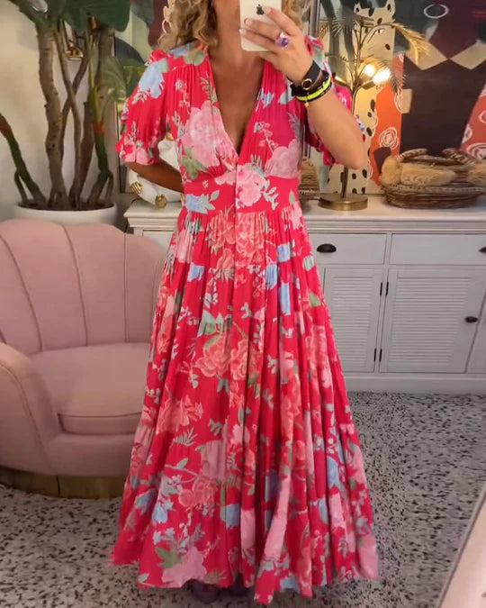 Sommerliches - maxikleid: tiefer v-ausschnitt, volantsaum