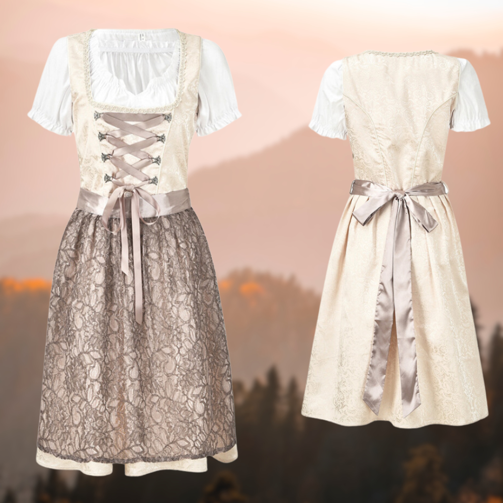 Beige Tracht für Damen mit Schürze und Bluse
