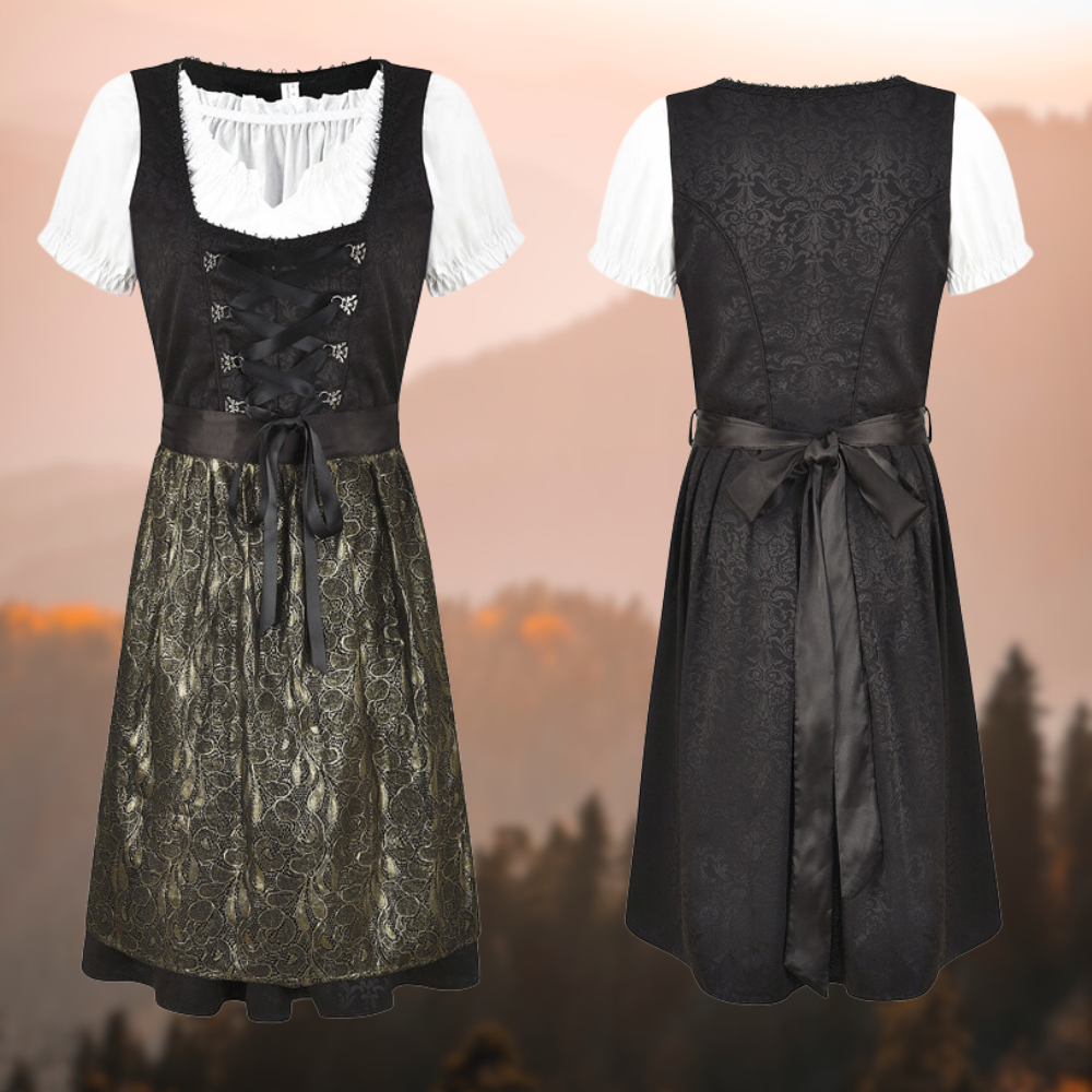 Schwarze Tracht für Damen mit Schürze und Bluse
