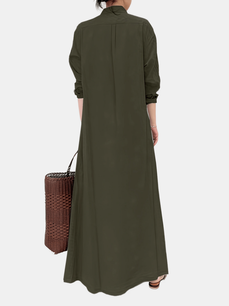 Zoe - olivgrünes hemdblusenkleid maxi