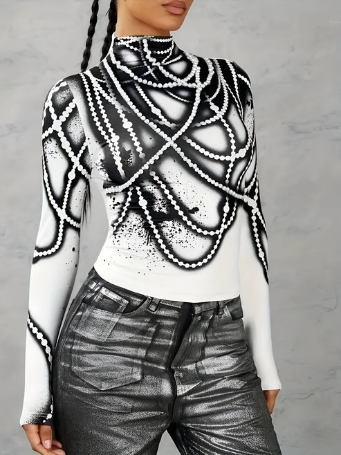 Jerrica - lässiges strickoberteil mit abstraktem print