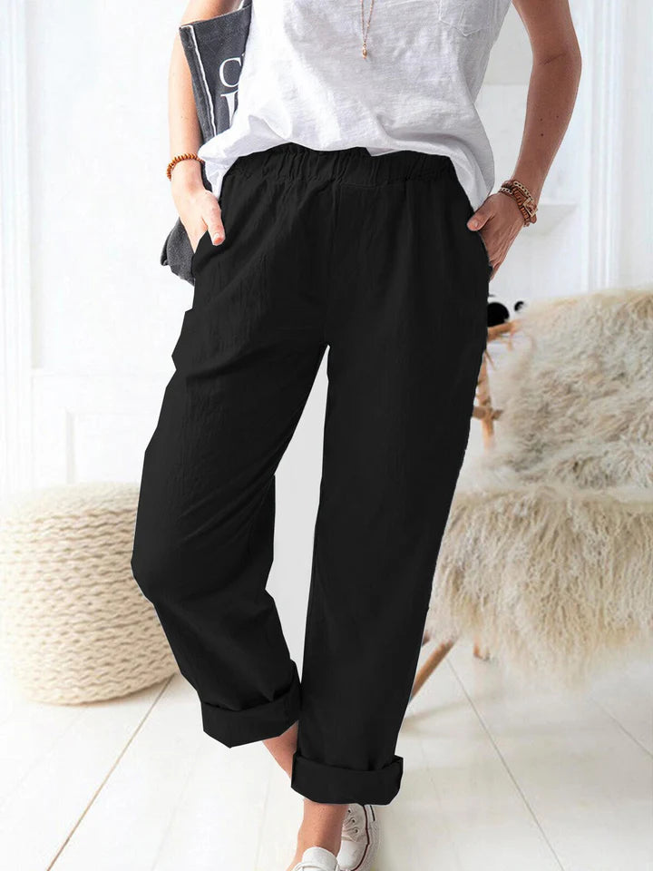 Lässige leinenhose mit gummizug - bequem & stilvoll