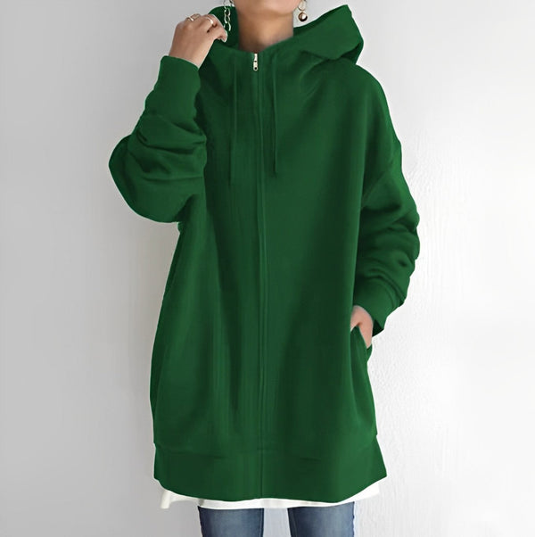 Kerenza – gemütlicher fleecepullover mit kapuze und reibverschluss