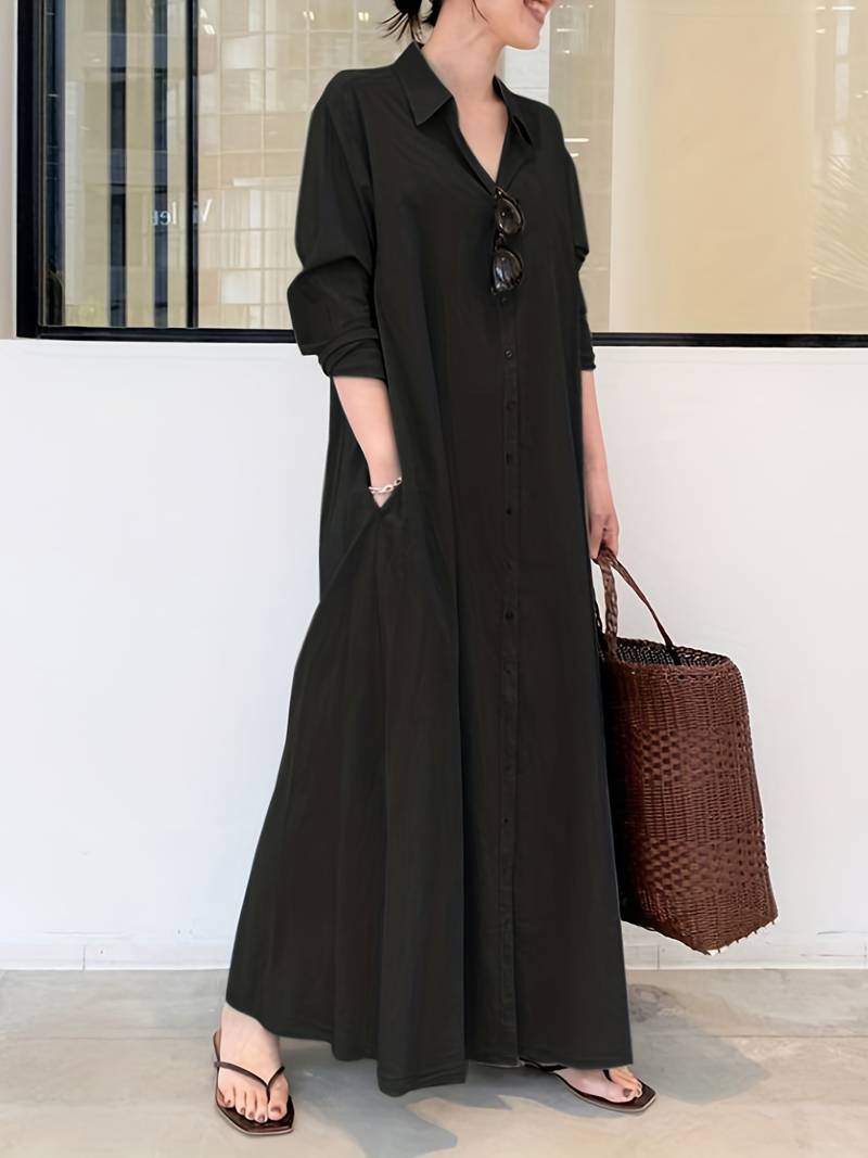 Zoe - olivgrünes hemdblusenkleid maxi