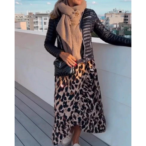 Trendiges leopardenmuster maxi-kleid