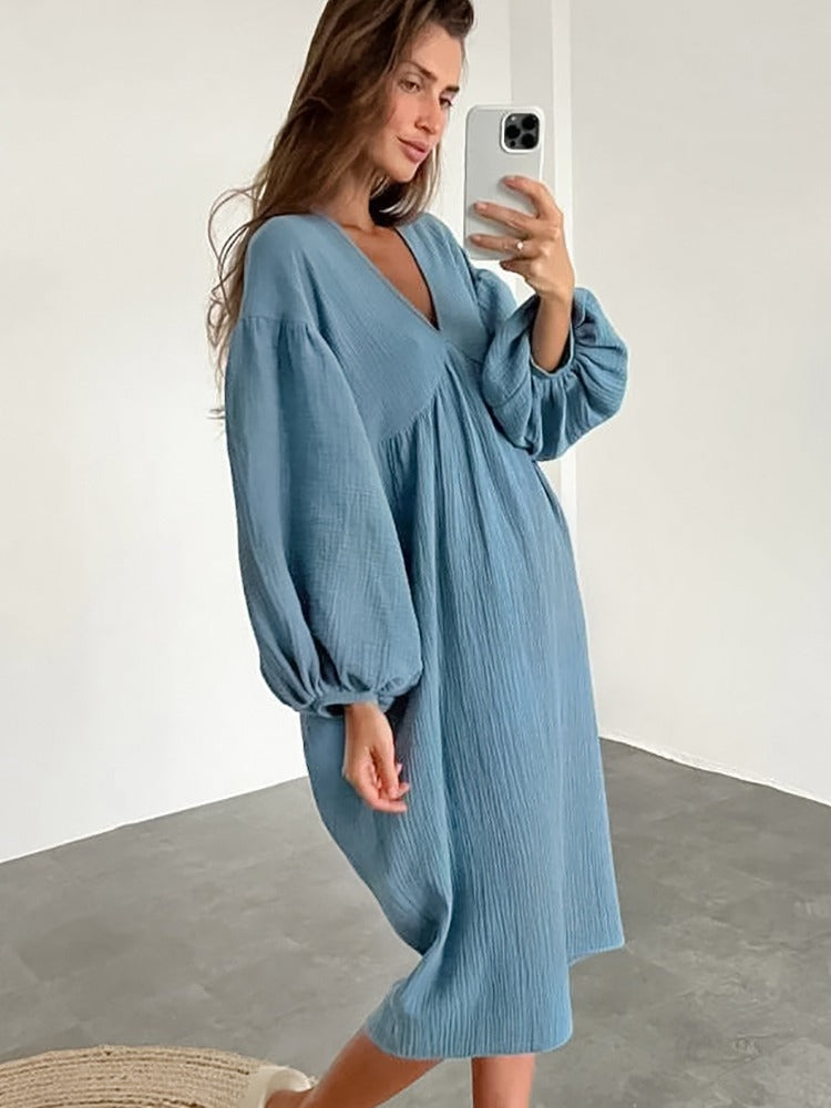 Bella - blaues leinen-sommerkleid