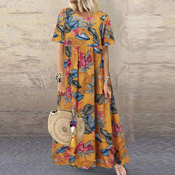 Weißes geblümtes maxikleid mit kurzen armeln - Ella
