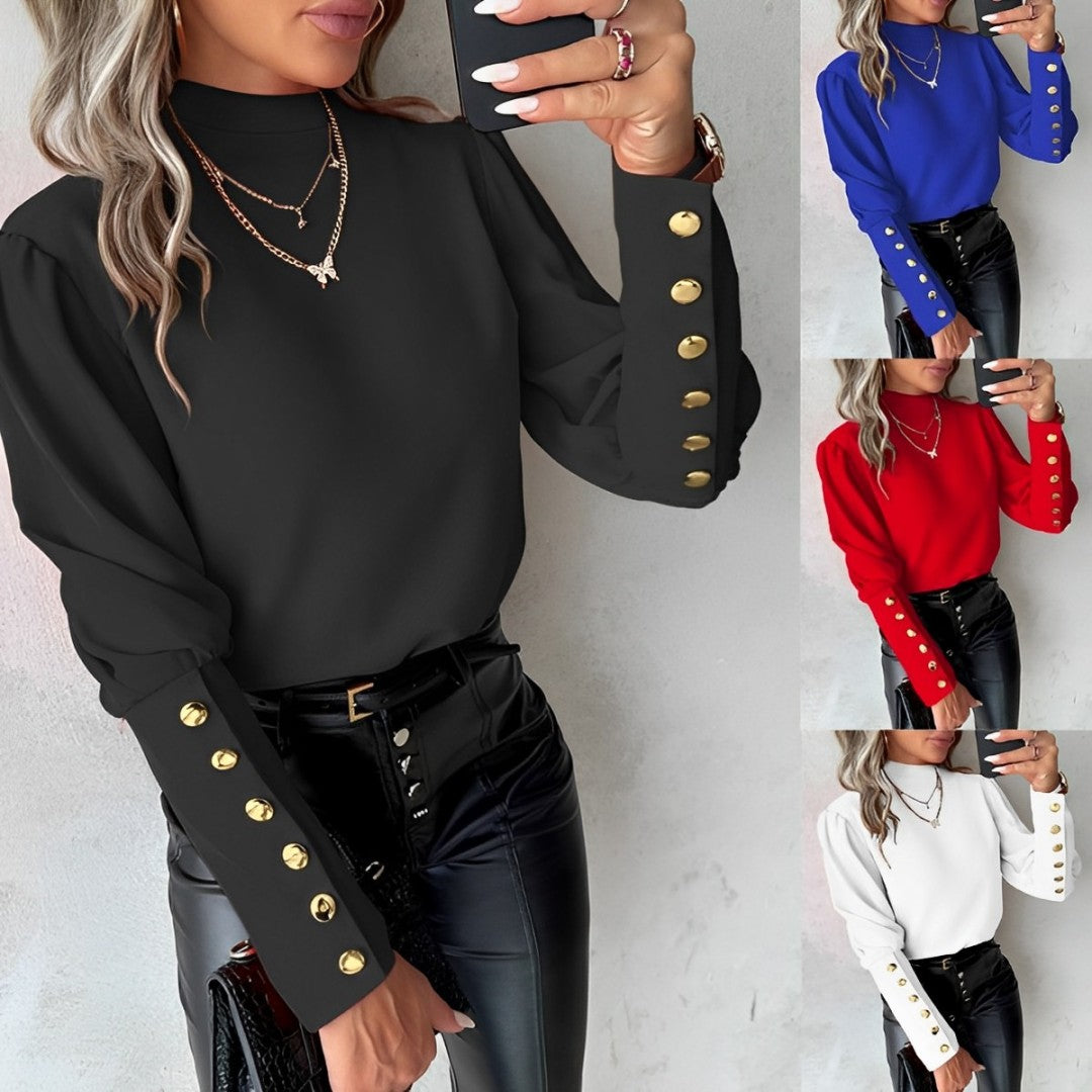 Gabriela - langärmliges spitzenshirt mit knopfverschluss