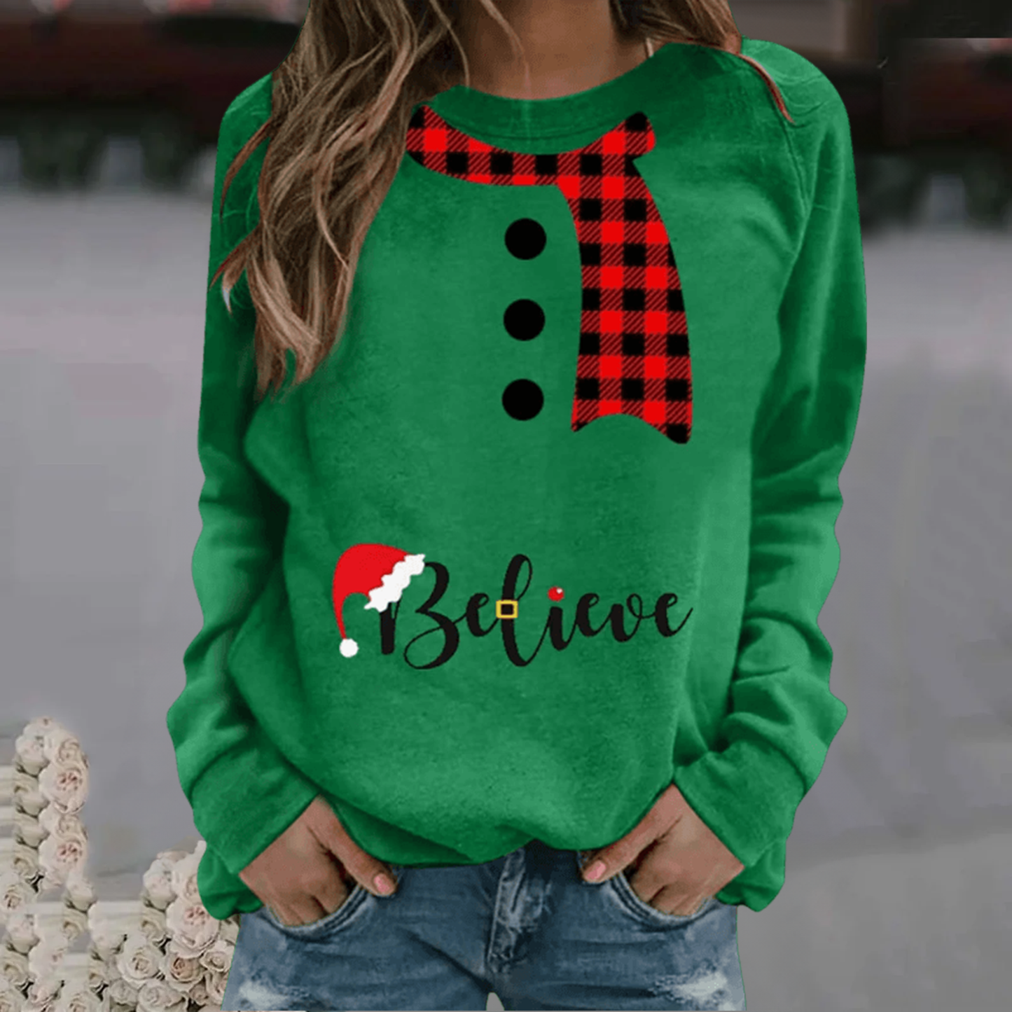 Lilys - Damenpullover Mit Weihnachtsmuster Und Langem Ärmel Aus Modal