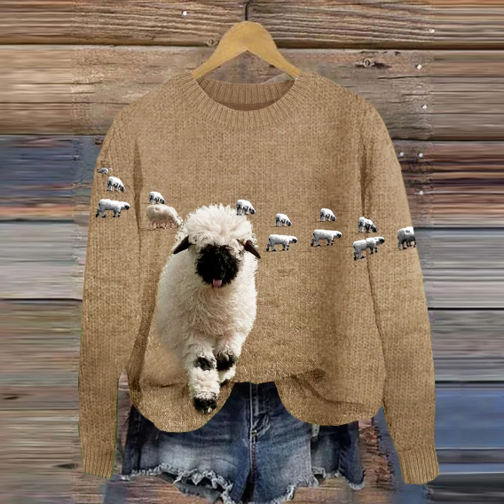 Thalia – rundhalspullover mit schafgrafik