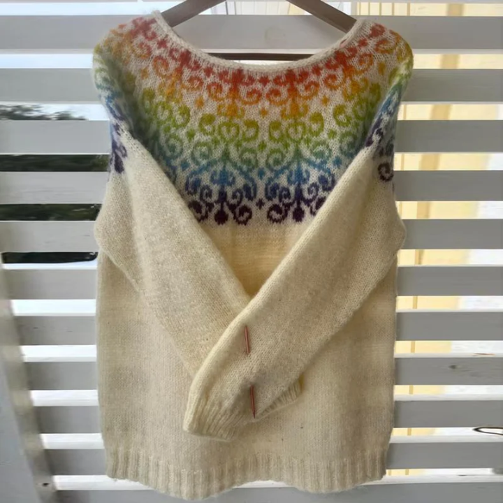 Samuel – warmer vintage-pullover mit rundhalsausschnitt in regenbogenfarben