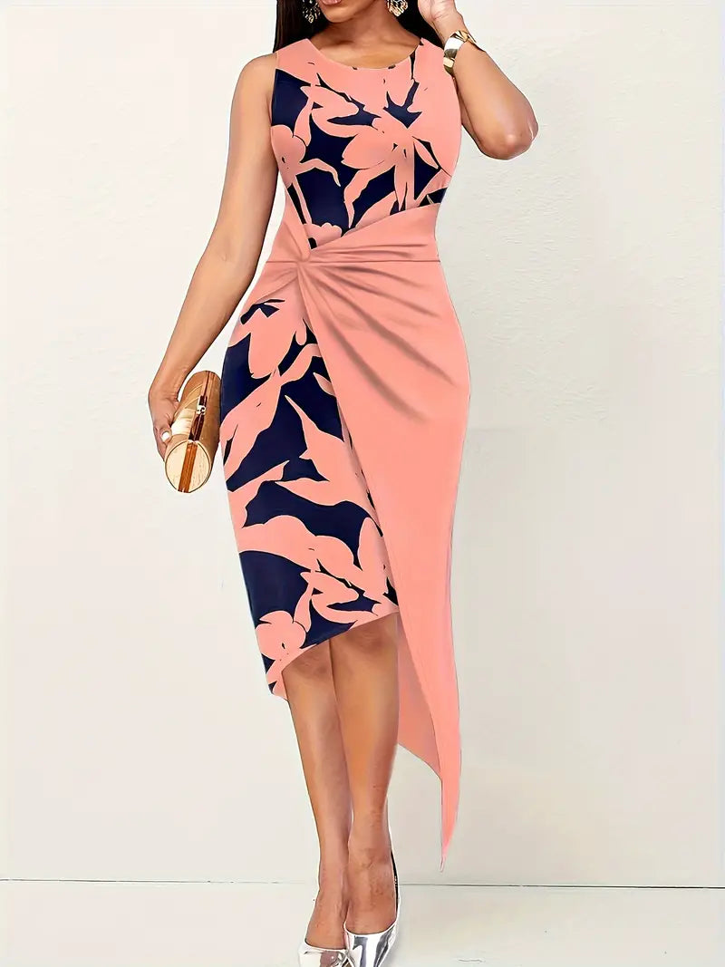 Stella – elegantes florales kleid mit rundhalsausschnitt