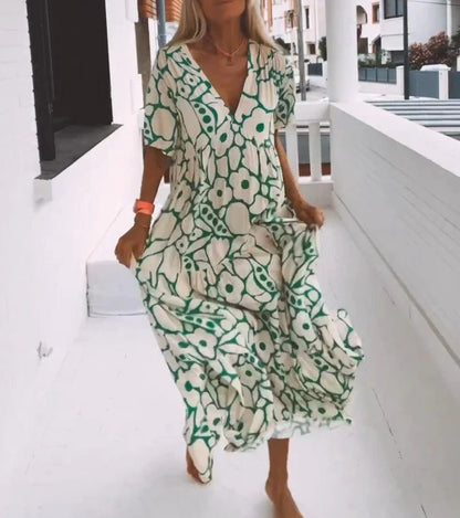 Samantha – grünes maxikleid mit kurzen armeln