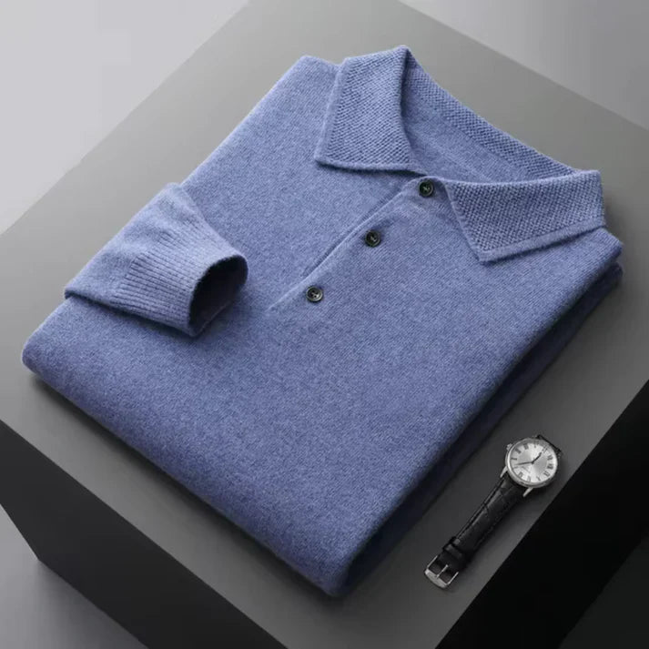 Mikkel – polo sweater aus merinowolle mit rippbündchen