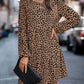 Trendiges leopardenmuster-kleid mit rüschensaum & langarm
