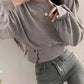Letia - lässiger luxus elegantes t-shirt in uni mit knopfdetail