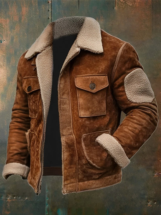 Rustikale lederjacke mit sherpa-futter für herren