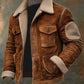 Rustikale lederjacke mit sherpa-futter für herren