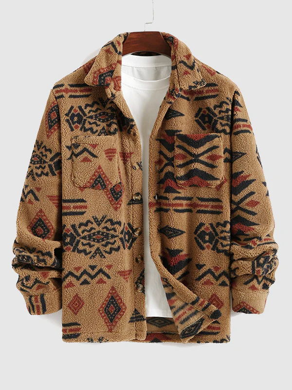 Alec - retro-fleecejacke mit aufschlägen im ethno-Stil