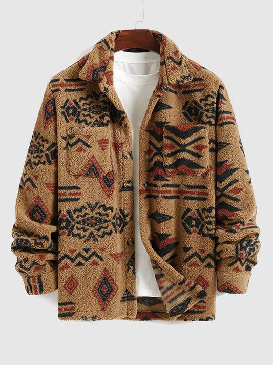Alec - retro-fleecejacke mit aufschlägen im ethno-Stil