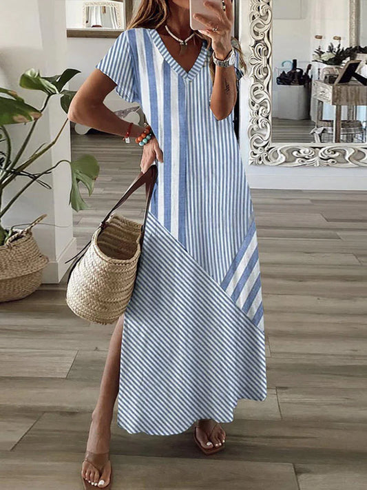 Grace – jugendliches, kurzärmeliges maxikleid mit streifenprint
